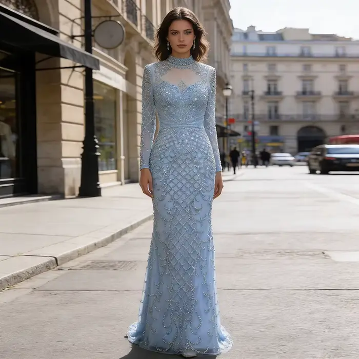 Robe de soirée sirène élégante pour femmes, manches longues, arabie musulmane, perles, longue robe formelle de bal de mariage, personnalisée, 2026