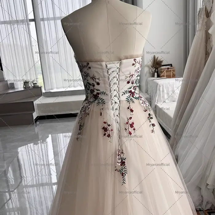 Mryarce robes de mariée de couleur florale chérie Corset dos doux Tulle une ligne robes de mariée