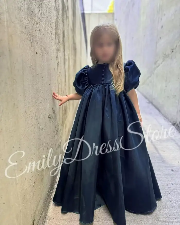 Robe à fleurs vertes personnalisée pour filles, robe bouffante à manches courtes, première communion, anniversaire, mariage, tulle, longueur au sol, option de personnalisation