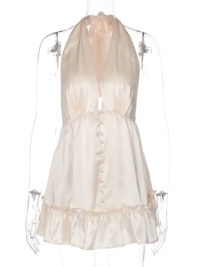 Tossy Satin mode col en v Mini robe femmes à volants dos nu été 2025 vêtements de nuit robe de soiré