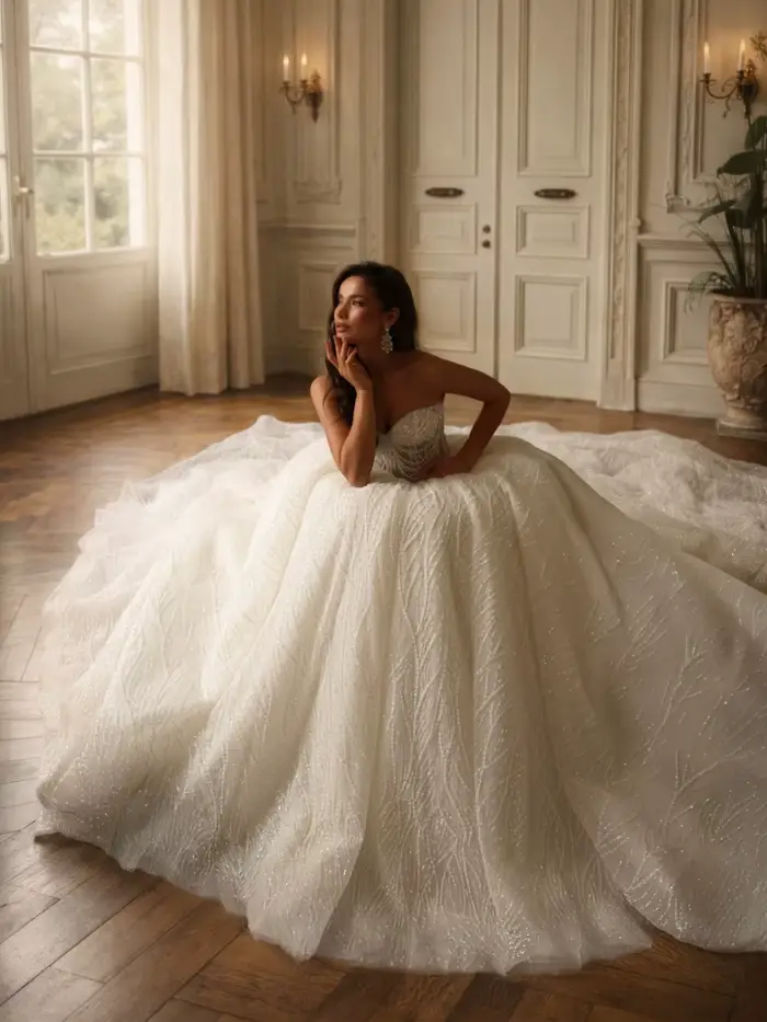 Robe de mariée ivoire éblouissante perlée