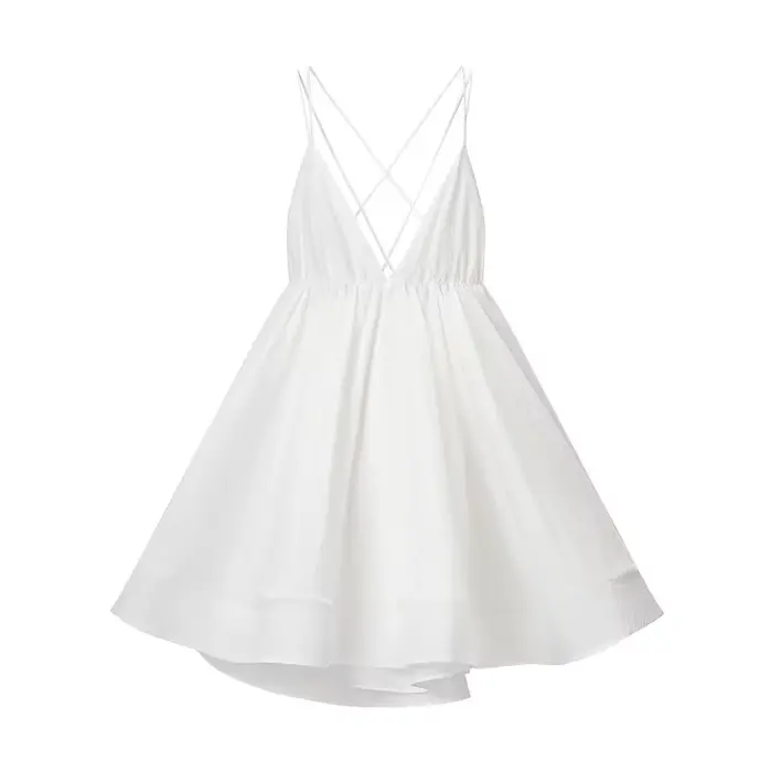Robe de plage pour femme, sexy, col en V profond, ample, unie, style camisole, dos nu, à volants, po