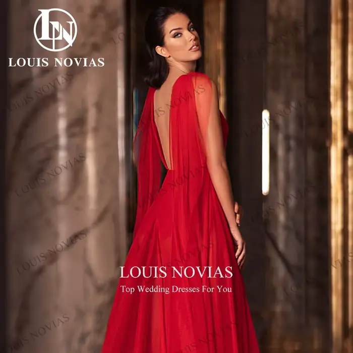 Robe de soirée rouge élégante en microfibre et LYCRA pour femmes, col en V profond, rubans dos nu, longueur au sol, pour cocktail et événements spéciaux