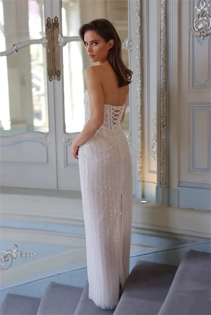 Kyoto Perles blanches Robes de mariée sirène à lacets sur l'épaule personnalisée فAbito