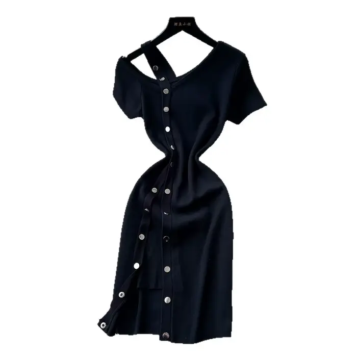 Robe Courte Femme Tricotée Sexy Y2K Streetwear Col V Moulante Élégante Épissée Soirée Travail Coupe Slim Été 2026