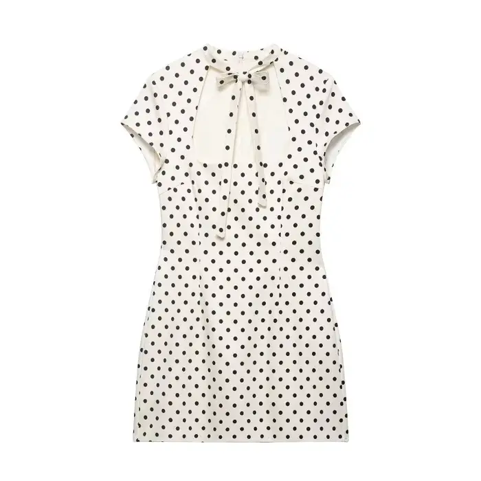 Mini-robe à découpes avec nœud papillon sur le devant, robe moulante à pois à manches courtes pour f