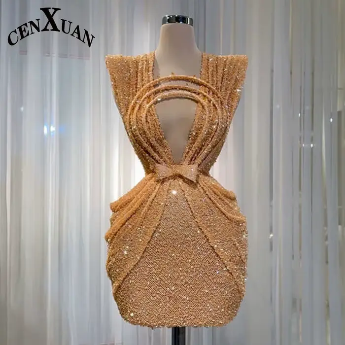 CENXUAN meilleure vente robes De Cocktail nœud glands découpe paillettes et perles robe De soirée élégante