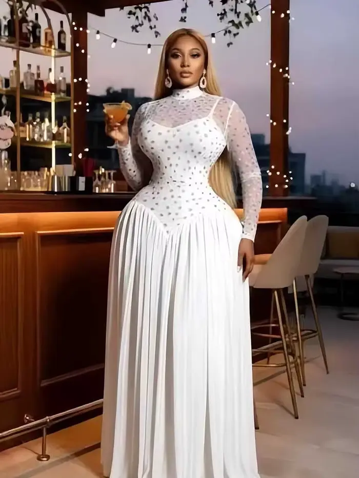 Robe élégante à manches longues pour femmes, coupe trapèze extensible, idéale pour les événements formels et les soirées printemps été
