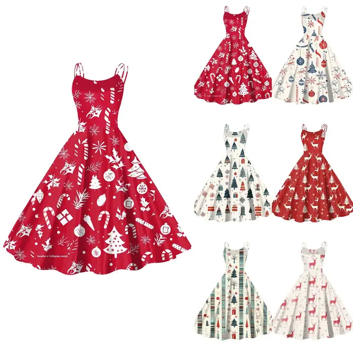 Robe de Soirée de Noël Rouge pour Femme Occasions Spéciales Élégante et Décontractée Tenue de Cocktail Polyvalente