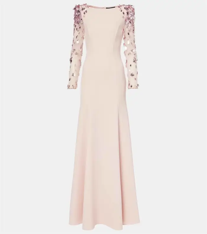 Mila rose sirène robe de soirée de mariage personnalisé col rond manches longues robes