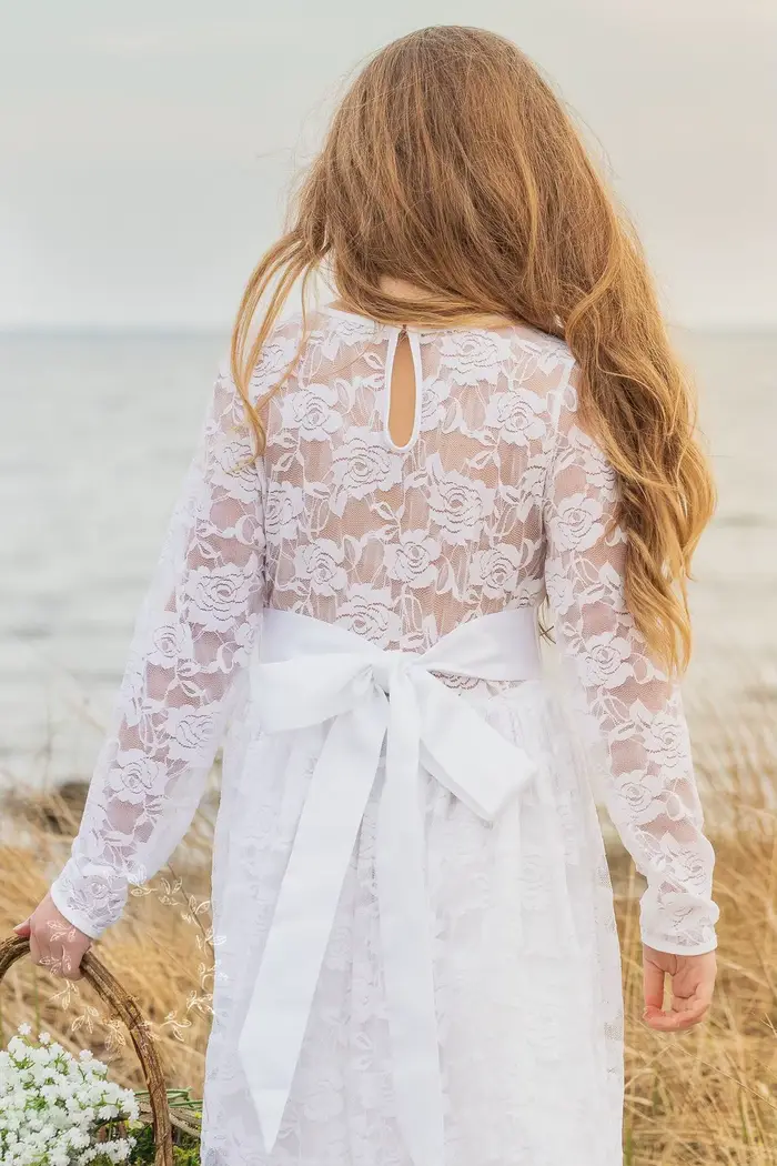 Robe élégante pour filles avec manches longues, dentelle rose brodée, robe de princesse, vêtements pour enfants, demoiselle d'honneur, mariage, remise de diplôme, robe Eid
