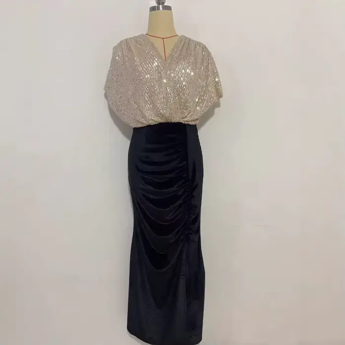 Robes formelles pour femmes robe fourreau de fête fendue paillettes col en V Sexy une ligne