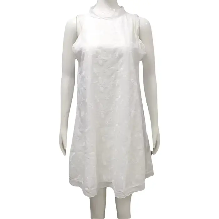 Robe décontractée ample pour femme – Nouvelle collection estivale – Dentelle unie brodée – Jupe trapèze style gilet –