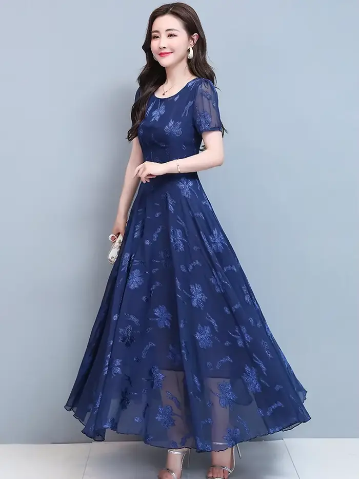 Robe Longue en Mousseline de Soie pour Femme