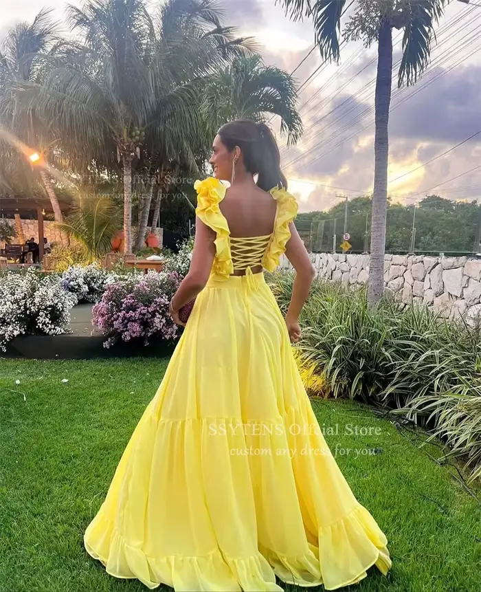 SSYTENS robes de soirée en mousseline de soie jaune pour femme