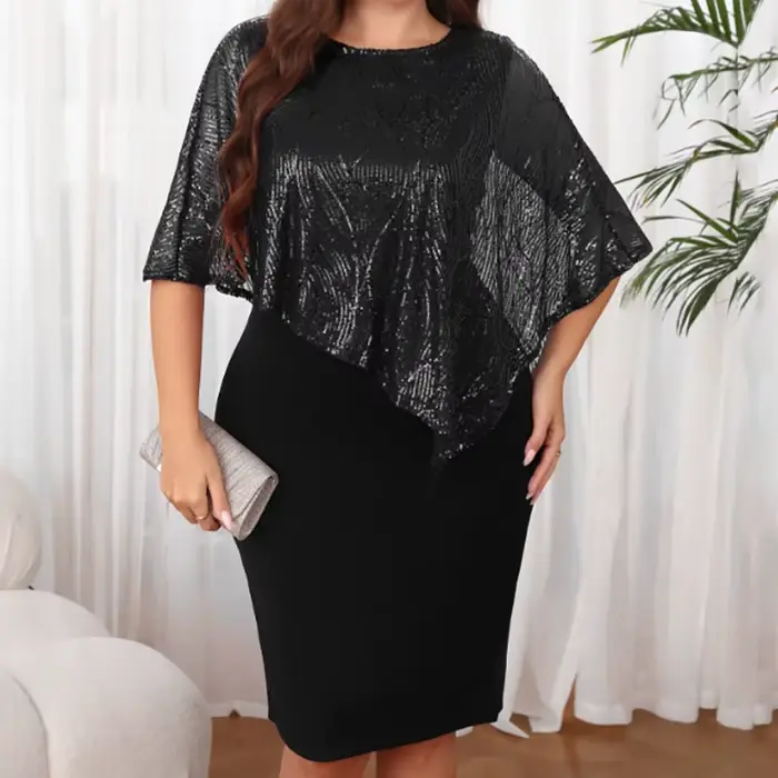 Grande taille femmes Sexy hanche étreinte robes paillettes irrégulière 5XL