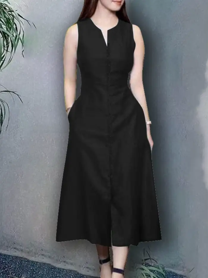 Robe d'été ZANZEA col en V élégante sans manches pour femmes occasions spéciales été automne famille mariage vacances travail