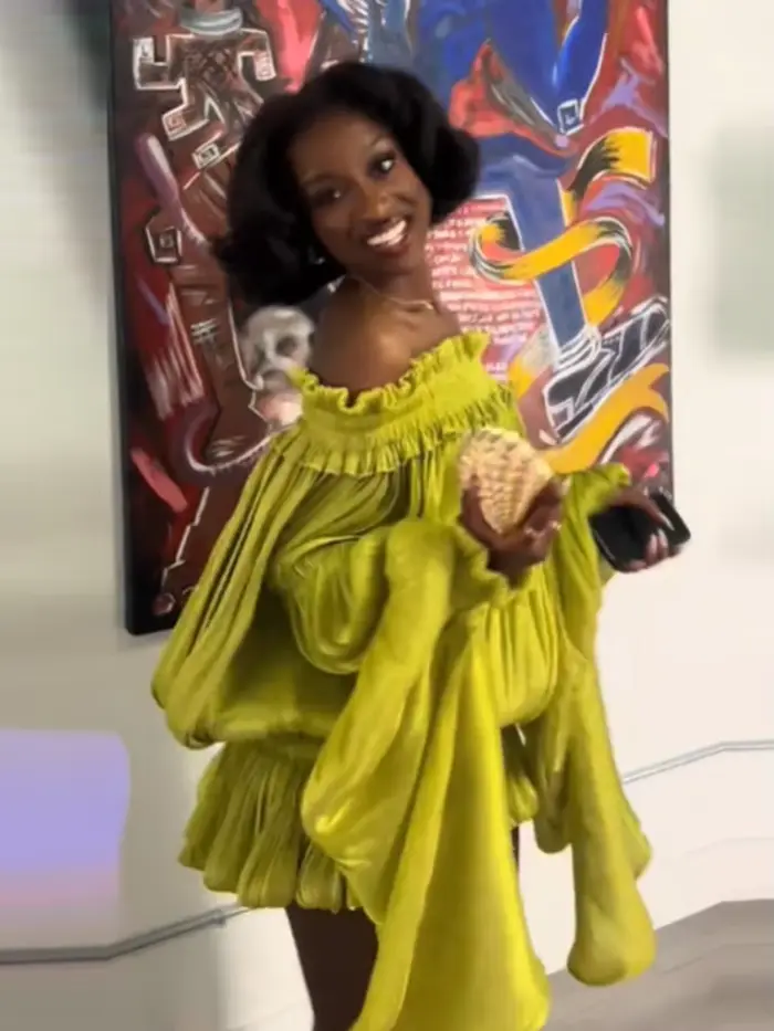 Robe Courte Plissée Vert Citron Épaules Dénudées Chic Taille Froncée Effet Bulle Vistidos Femme Manches Longues
