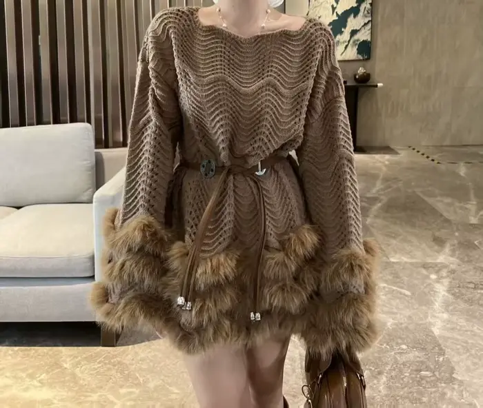 Collection ceinture et taille robe tricotée pour femmes 2025 nouveau Style épissé avec une robe en f