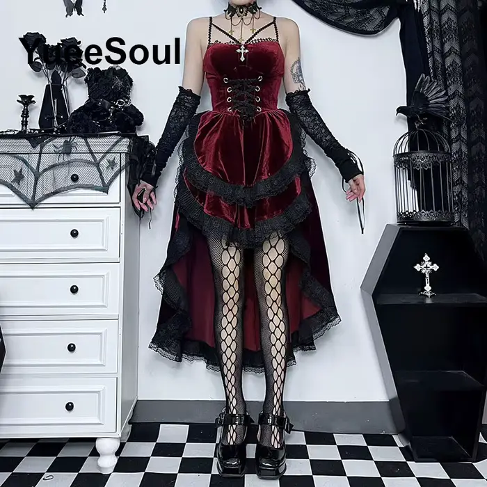 Robe Gothique Femme Sans Manches Dentelle Noire Moulante Mini Robes 2026 Y2K Grunge Punk Harajuku Lolita Fairy Core Vêtements d'Halloween