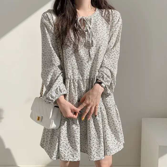 Village filles Chic féminin robes femmes manches longues mignon doux japon Style Date imprimé fleuri