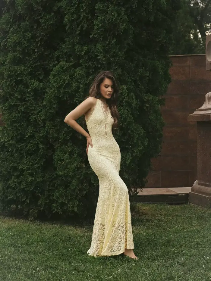 Robe longue sirène personnalisée jaune pâle