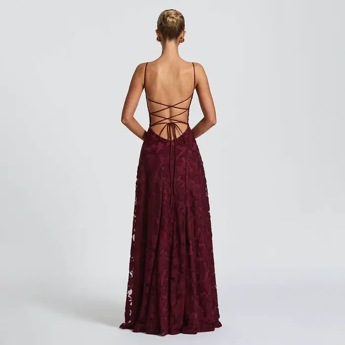 Robe longue en mousseline jacquard pour femme