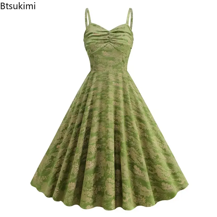Robe vintage en jacquard blanche style chinois pour soirée de bal, anniversaire, fête, taille haute, froncée, col en V, coupe évasée pour femme occasions spéciales