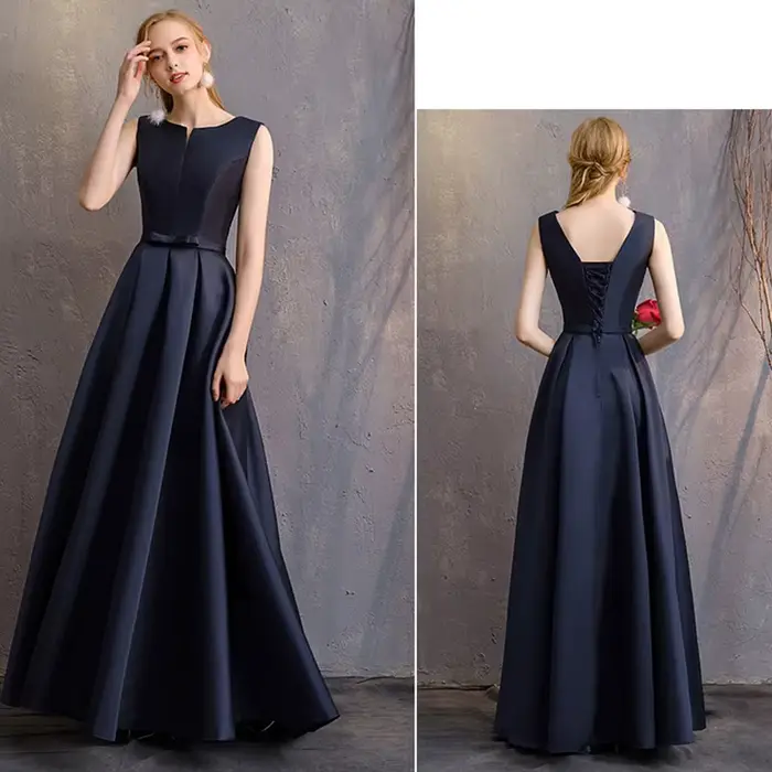 Robe de Demoiselle d'Honneur Formelle Bleu Marine Élégante Longue pour Soirée de Bal
