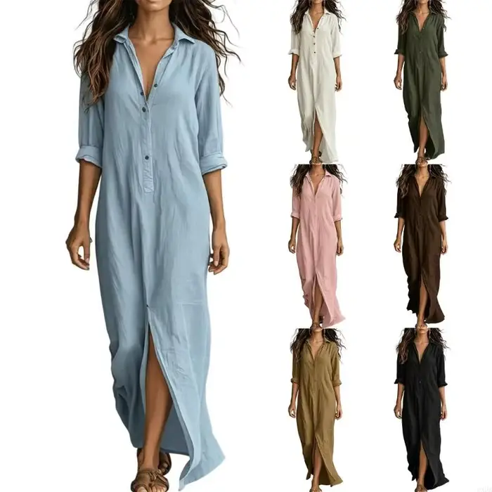 Robe Bohème Décontractée Polyester Longueur au Sol Femme Occasions Spéciales Blanc Bleu Brun Kaki Rose Noir Vert