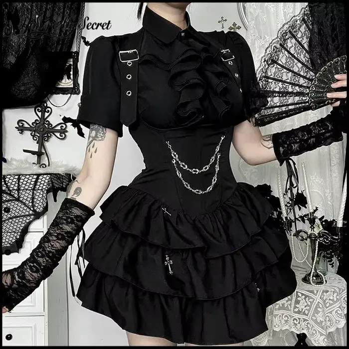 [You're My Secret] Robe mini gothique noire pour femme