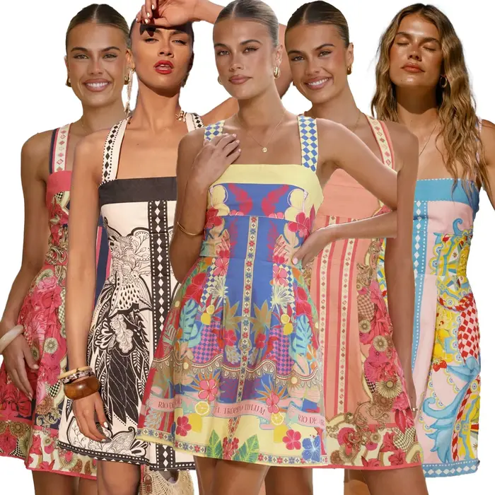 Robe d'été courte imprimée géométrique bohème style décontracté pour femme occasions estivales et voyages