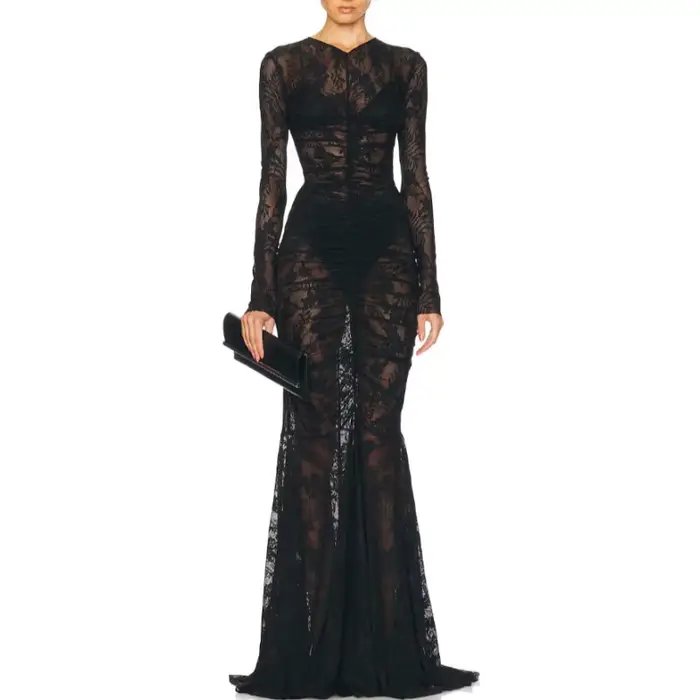 Robe de soirée en dentelle noire pour femmes élégante et luxueuse pour mariages soirées formelles et promenades romantiques