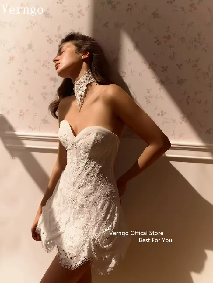Robe de mariée mini sexy en dentelle exquise Verngo, robe de mariée à col cœur, robes de soirée, rob
