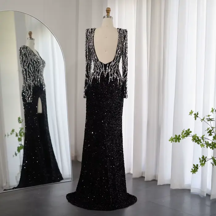 Sharon Said-Robe de Soirée Noire à Paillettes