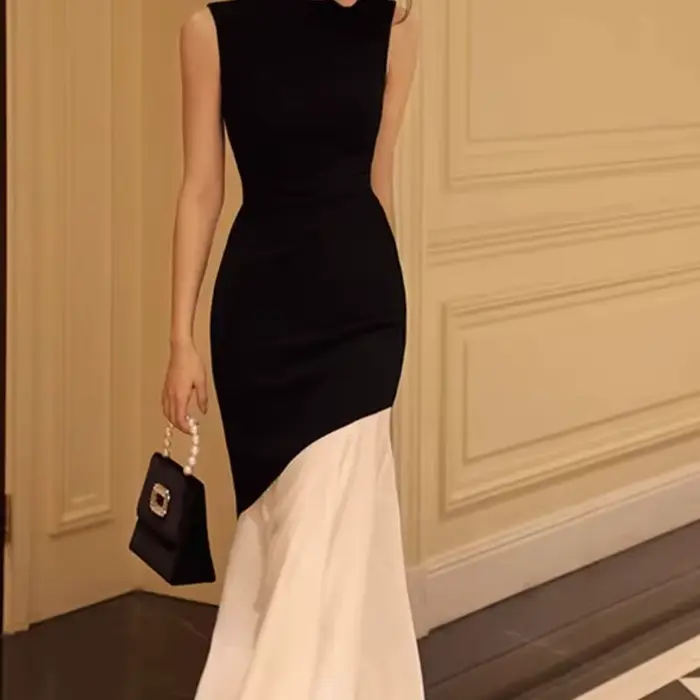 Nouvelle robe noire de style français pour femmes