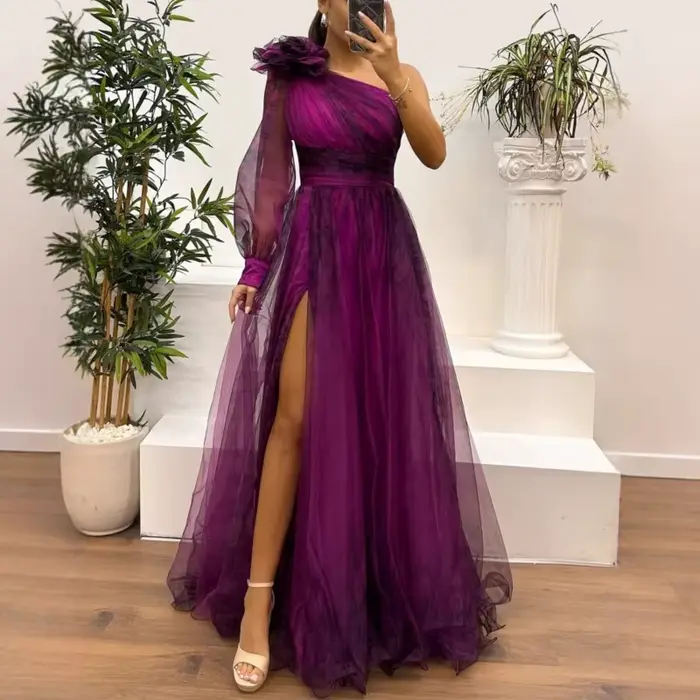 Robe de mariée sexy ample épaules dénudées imprimée pour femmes occasions spéciales soirée gala bal de fin d'année