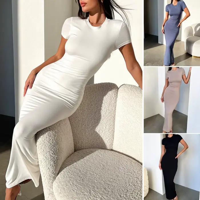 Robe sirène élégante pour femmes avec décolleté rond et fermeture pull-over pour soirées et événements formels