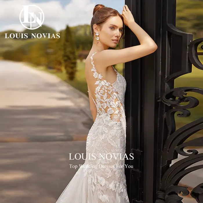 Robe de Mariée Sirène Brodée avec Bretelles Spaghetti Taille Personnalisable Occasions Spéciales