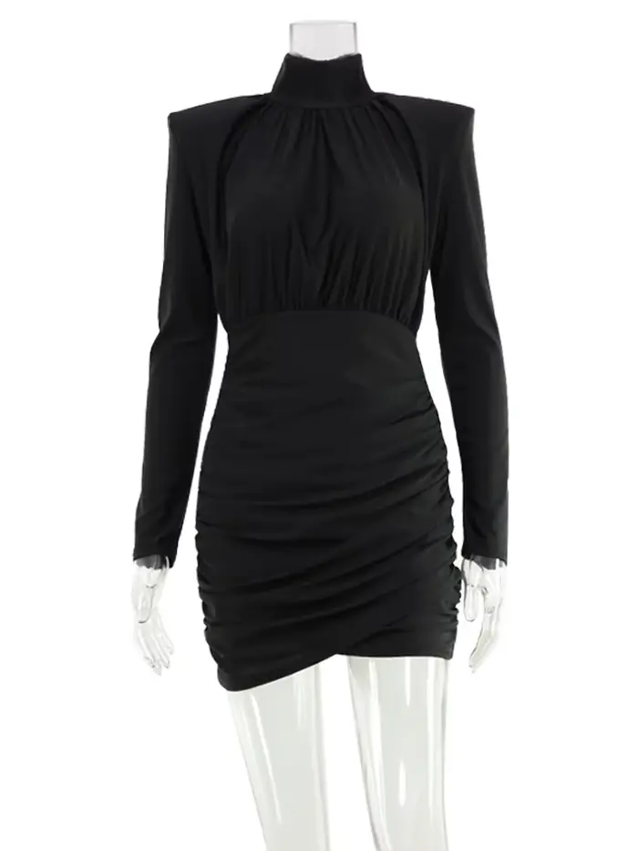 Robes solides pour femmes mode Sexy Streetwear manches longues col roulé gaine Mini