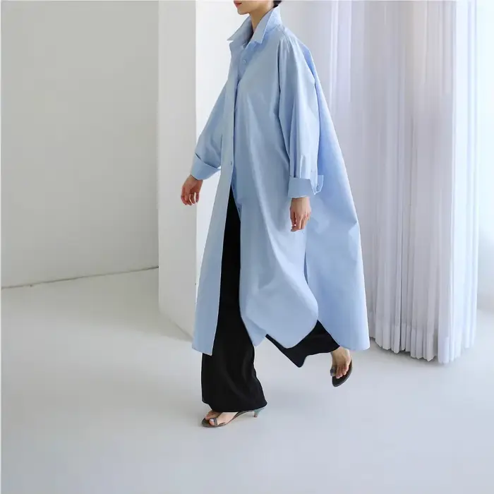 Manteau mi-long pour femme en coton épais style rétro et coupe large pour automne hiver bleu clair noir blanc