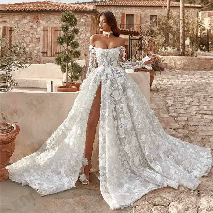 Robe de mariée trapèze en dentelle pour femmes