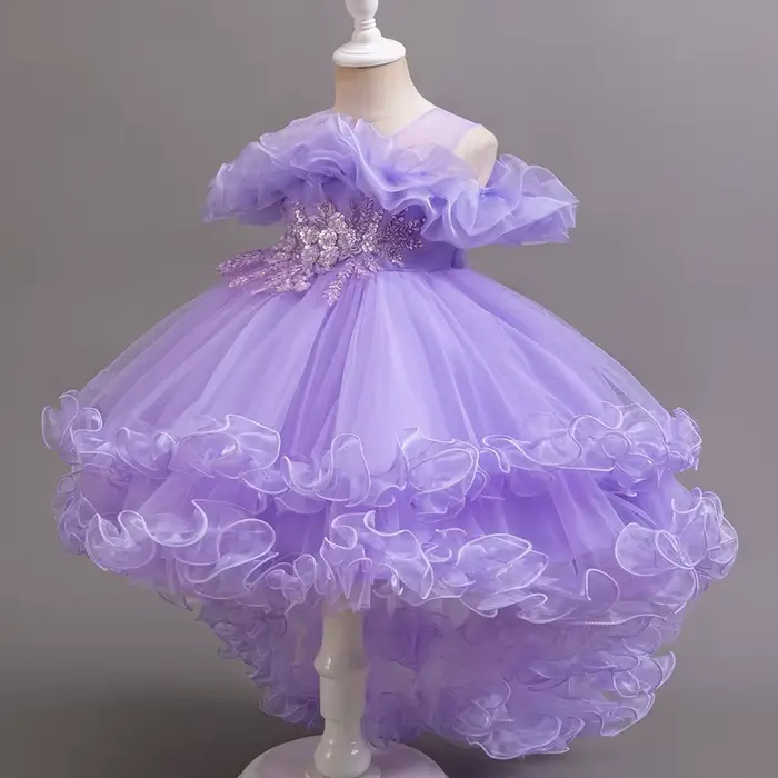 Robe de princesse de demoiselle d'honneur à fleurs violettes, Costumes pour enfants, robes de soirée