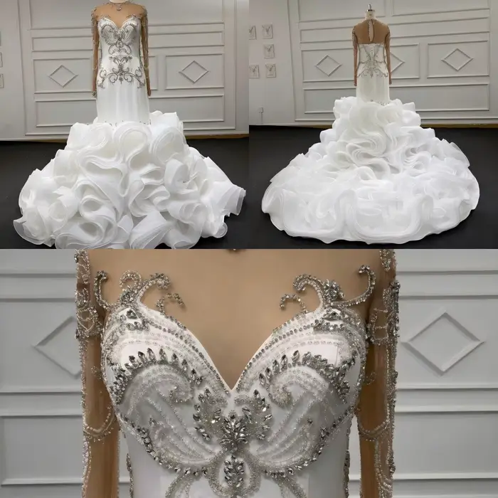 Eslieb-Robes de mariée sirène avec perles lourdes