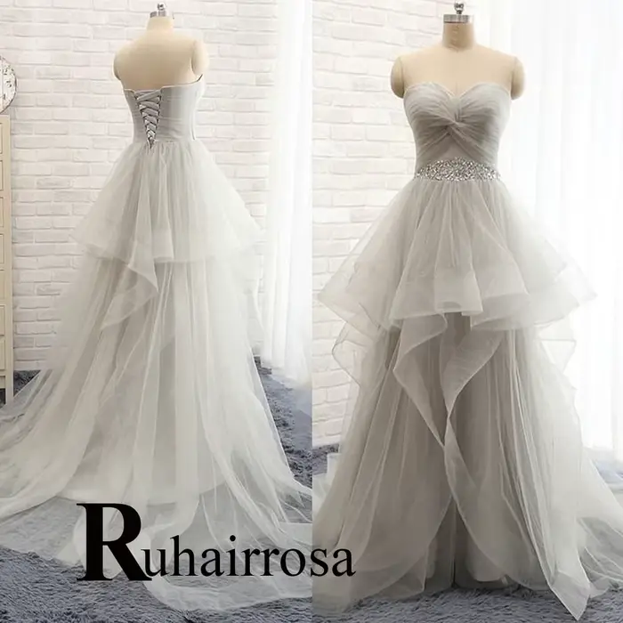 Ruhair fantaisie chérie robes de mariée pour mariée strass plissé à plusieurs niveaux sans manches a