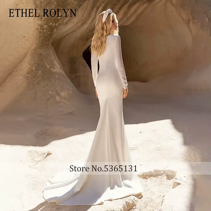 Robe de mariée sirène Ethel Rolyne élégante avec froncage et col en V pour femmes, mariage, cérémonies et soirées de gala