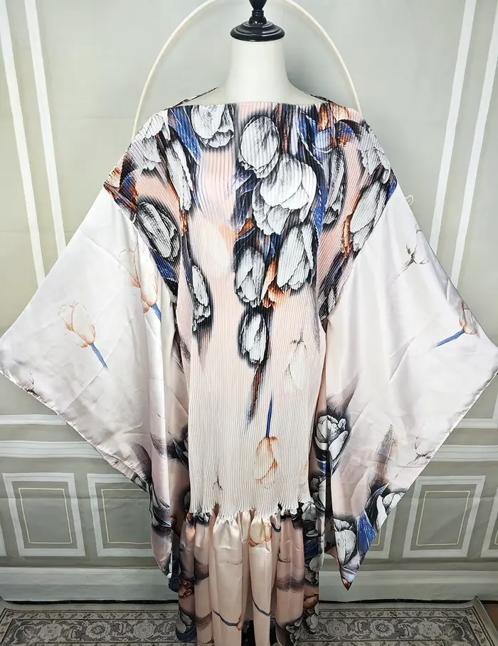 Koweït ample imprimé longues Robes femmes col rond manches longues plissé robe de vacances femme africaine 2025 été dame mode Robes