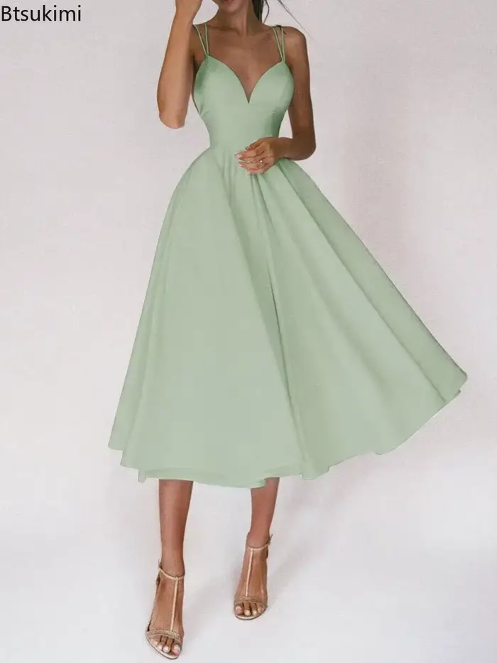 Robe de soirée élégante pour femmes, camisole sans manches, polyester, mi-mollet, col en V, pour mariages, soirées et occasions spéciales