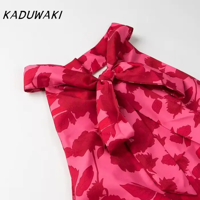 Robe Kaduwaki mi-longue imprimée élégante pour femme dos nu robe de soirée robe de plage mince mode estivale vacances sexy sans manches tricotée composition fibre synthétique polyester acétate