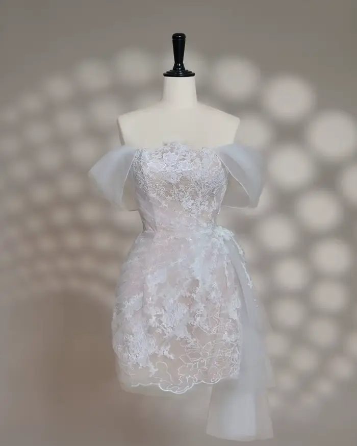 Robe de soirée de mariage courte élégante blanche en dentelle